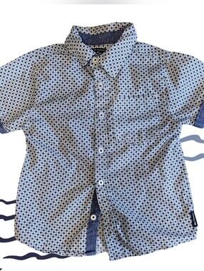 Boys Ben Sherman Short Sleeve Button-Up Shirt in Navy Geo Print